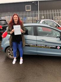 Kloe passing her driving test in the automatic car in King's Lynn